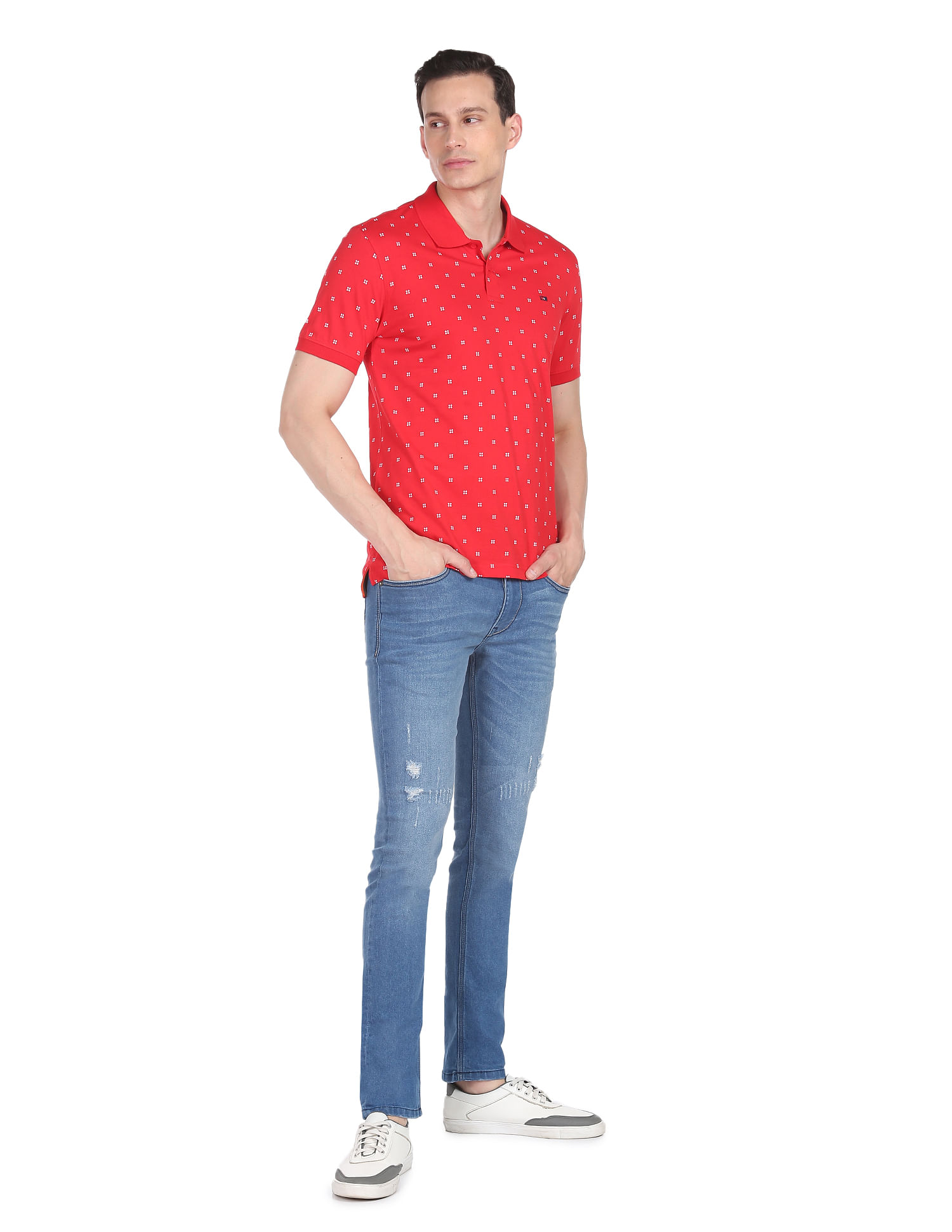 AD by Arvind Cotton Geometrical Print Polo Shirt