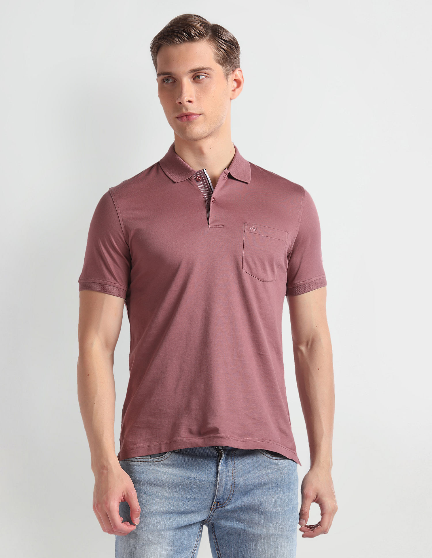 Arrow Patch Pocket Solid Polo Shirt