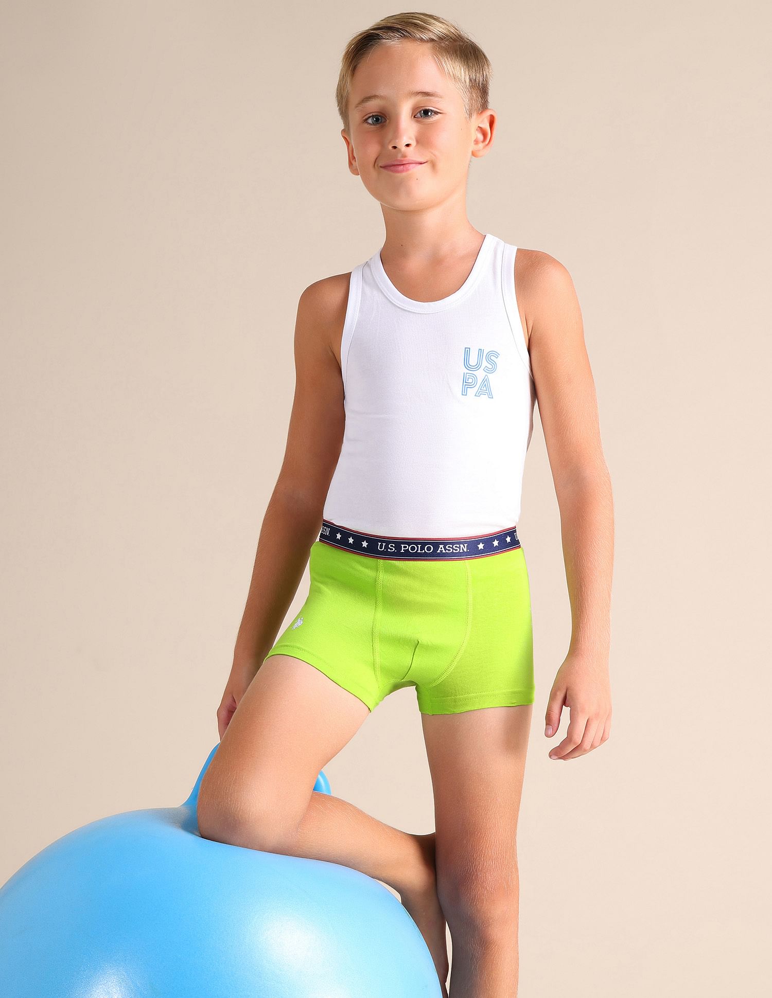 USPA Innerwear Boys Solid Cotton Spandex EKT03 Trunks - Pack Of 2