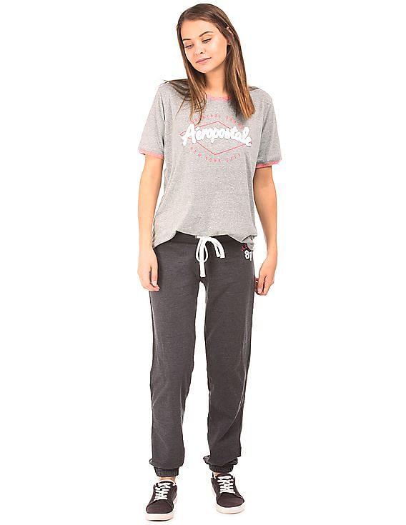 Aeropostale Contrast Neck Heathered T-Shirt