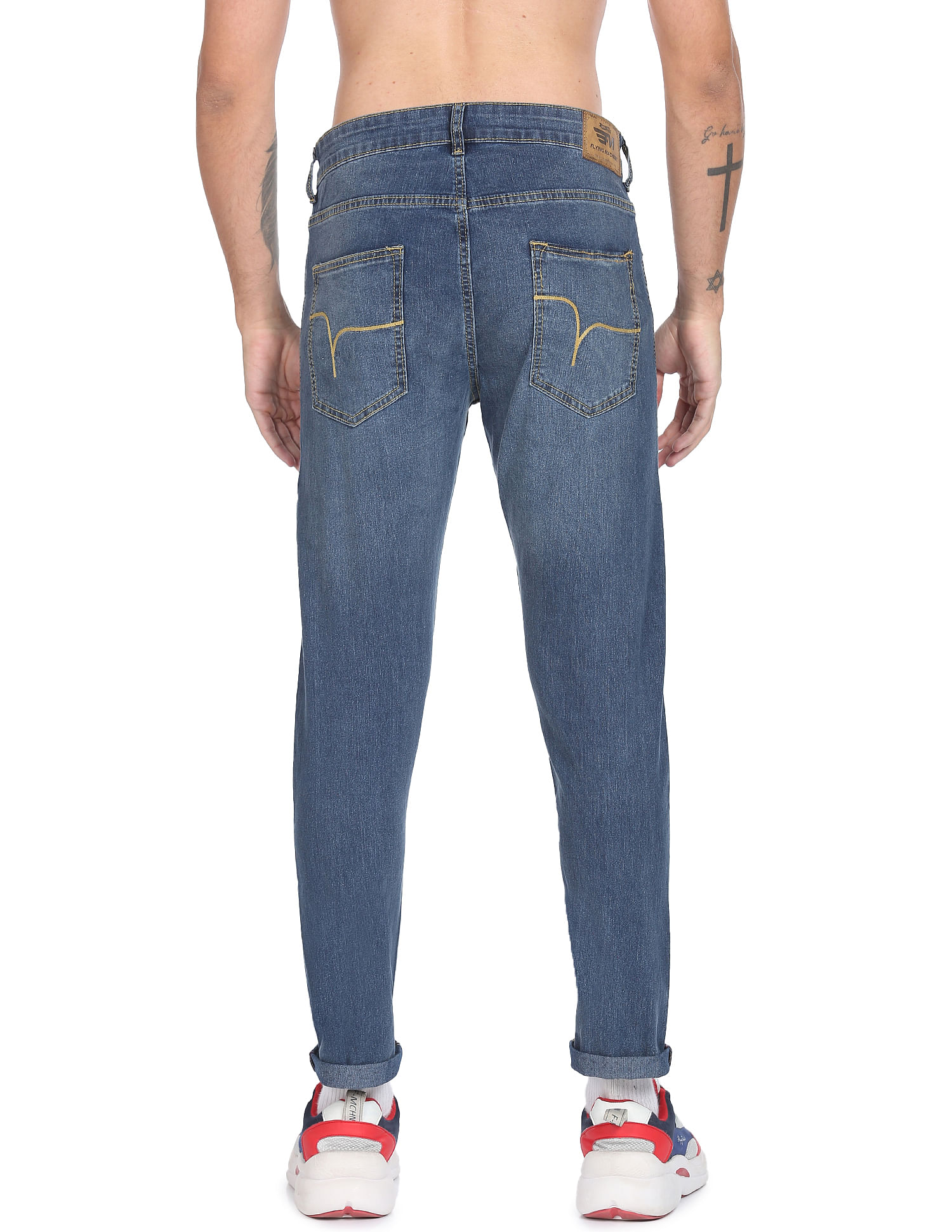 Flying Machine Stone Wash Slash Slim Tapered Fit Jeans