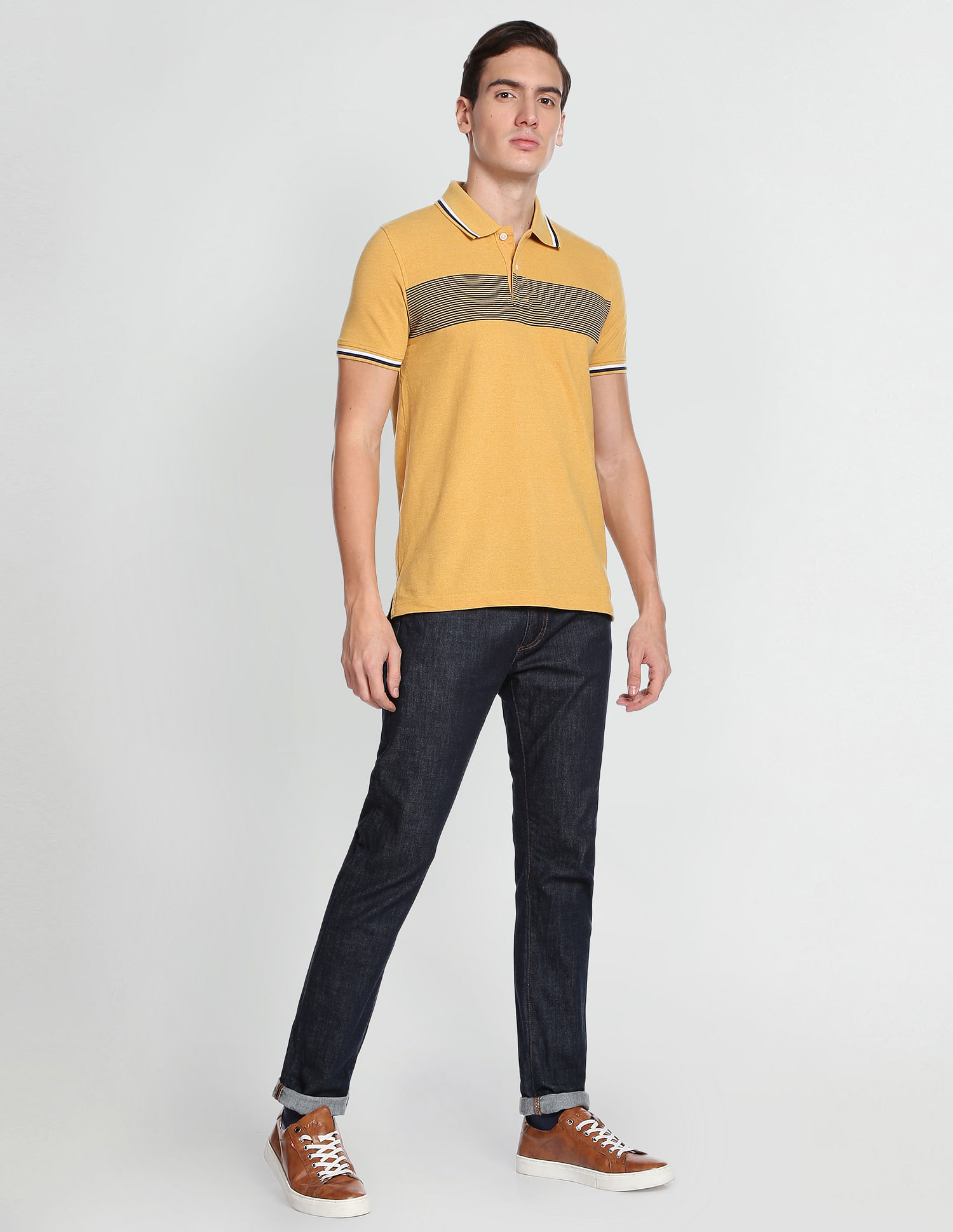 Arrow Sports Horizontal Striped Pique Polo Shirt