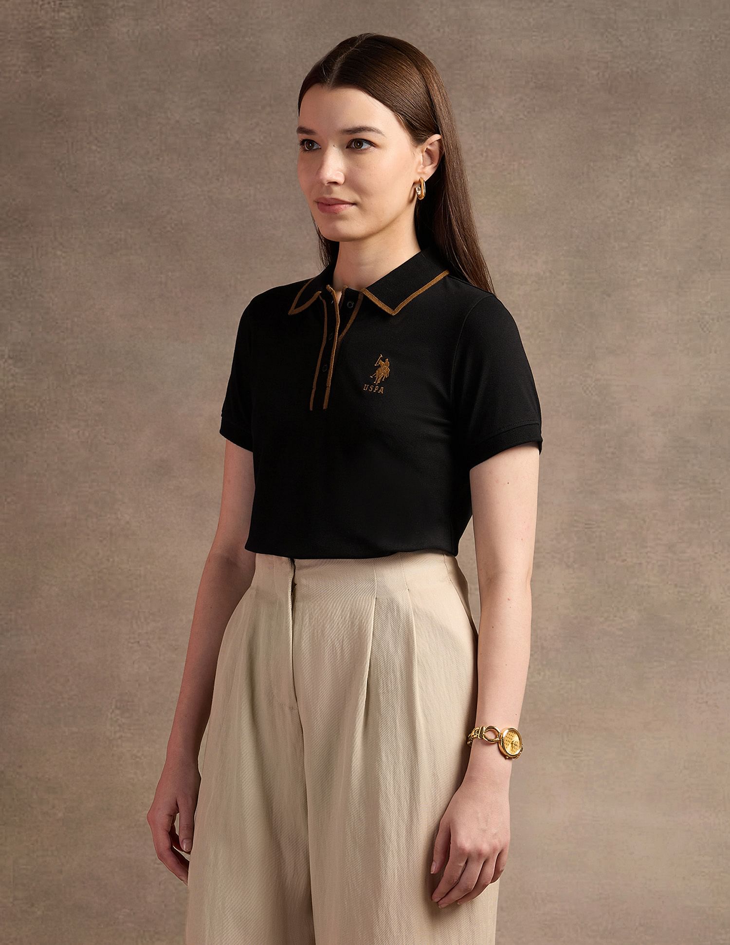 U.S. Polo Assn. Women Tipped Placket Polo Shirt