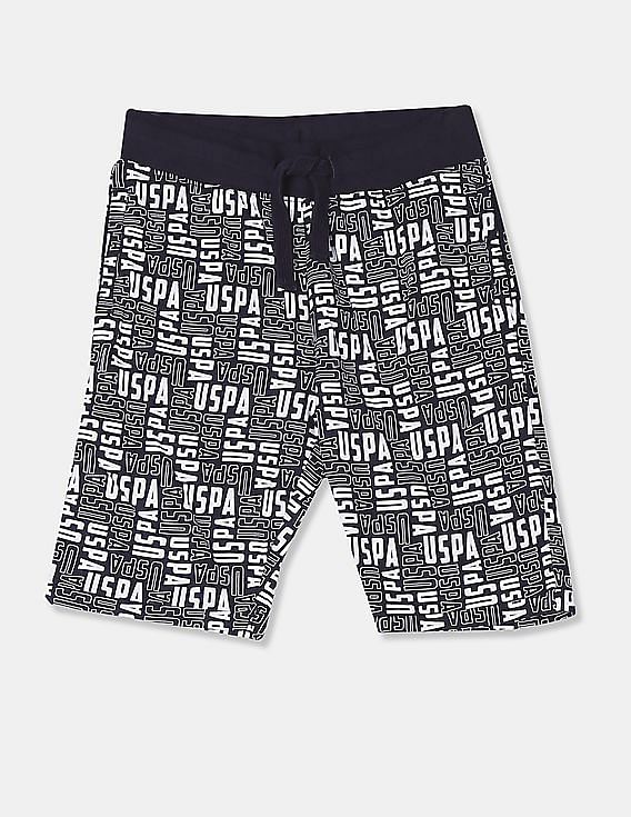 U.S. Polo Assn. Kids Boys Blue All Over Brand Print Knit Shorts