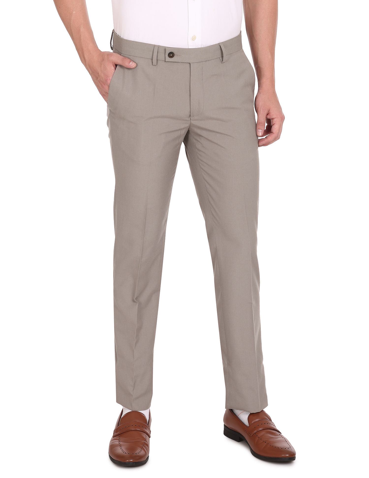 Buy Arrow Men Taupe Tailored Regular Fit Solid Formal Trousers  NNNOWcom