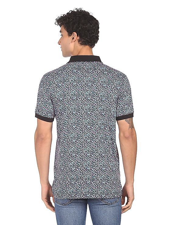 AD by Arvind Cotton Floral Printed Polo Shirt