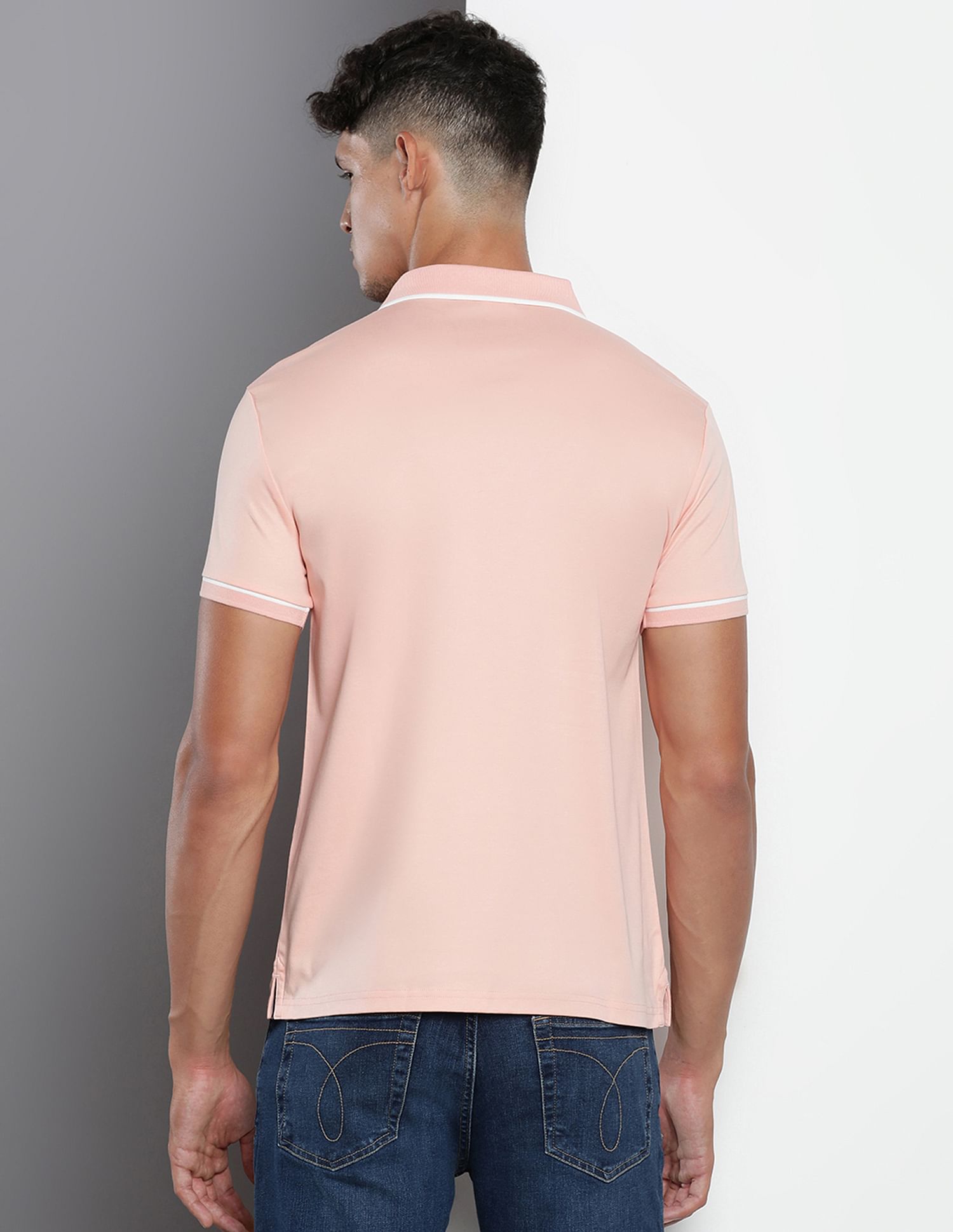Calvin Klein Solid Cotton Curved Logo Polo Shirt