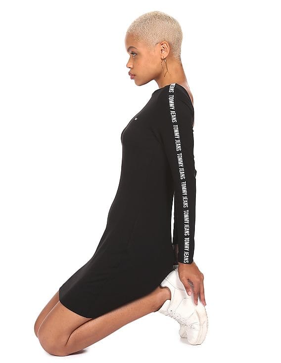 Buy Tommy Hilfiger Women Black Brand Tape Bodycon Dress - NNNOW.com Buy Tommy Hilfiger Women Black Brand Tape Bodycon Dress - NNNOW.com