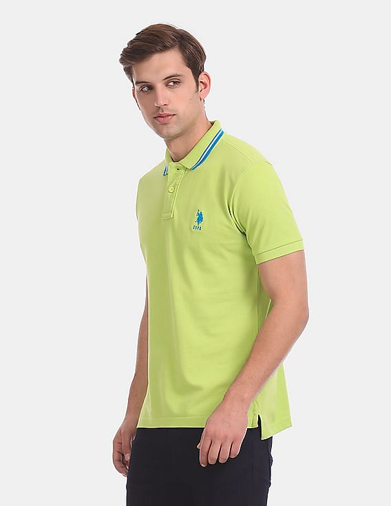 U.S. Polo Assn. Green Tipped Collar Pique Polo Shirt