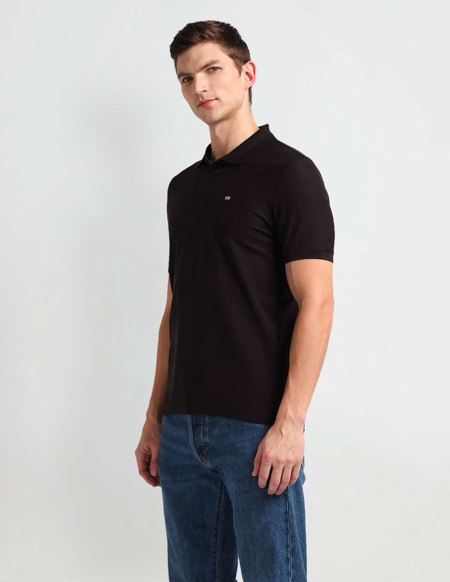 Arrow Sports Ribbed Collar Solid Polo Shirt