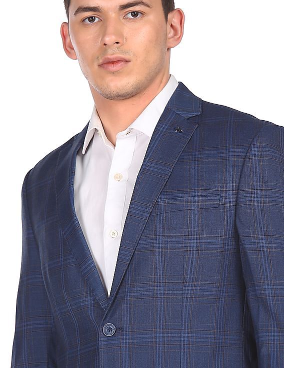 Navy blue clearance check blazer