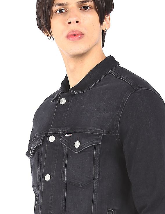 Buy Calvin Klein Men Black Long Sleeve Mix Media Varsity Leather Jacket -  NNNOW.com