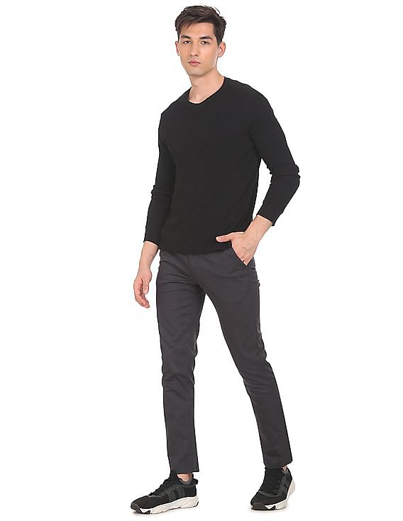 Buy Wills Lifestyle Men Navy Blue Skinny Fit Self Design Formal Trousers on  Myntra | PaisaWapas.com