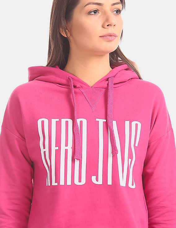 Buy Aeropostale Women Pink Brand Logo Hooded Sweatshirt 