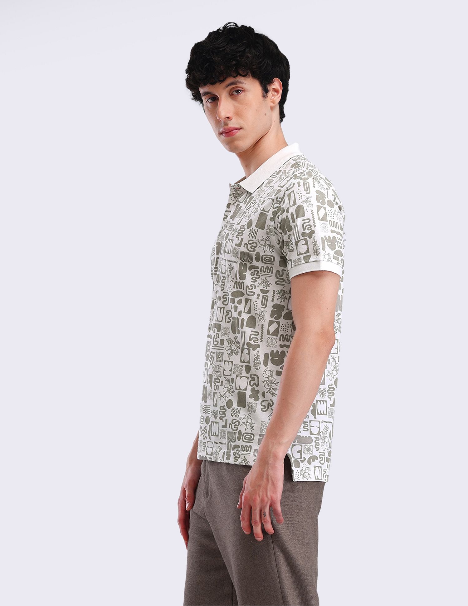 Flying Machine Abstract Print Cotton Polo Shirt
