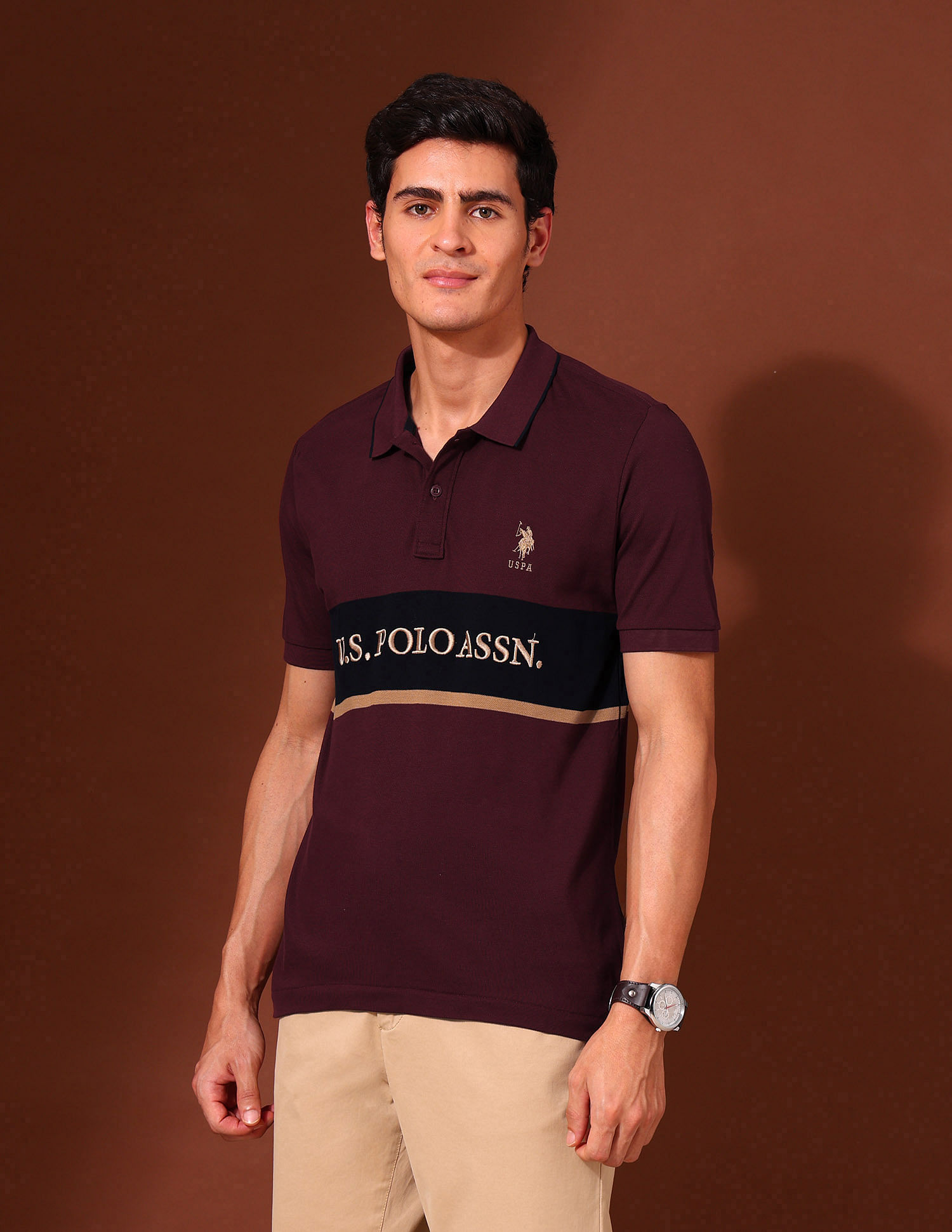 U.S. Polo Assn. Brand Embroidered Pure Cotton Varsity Polo Shirt