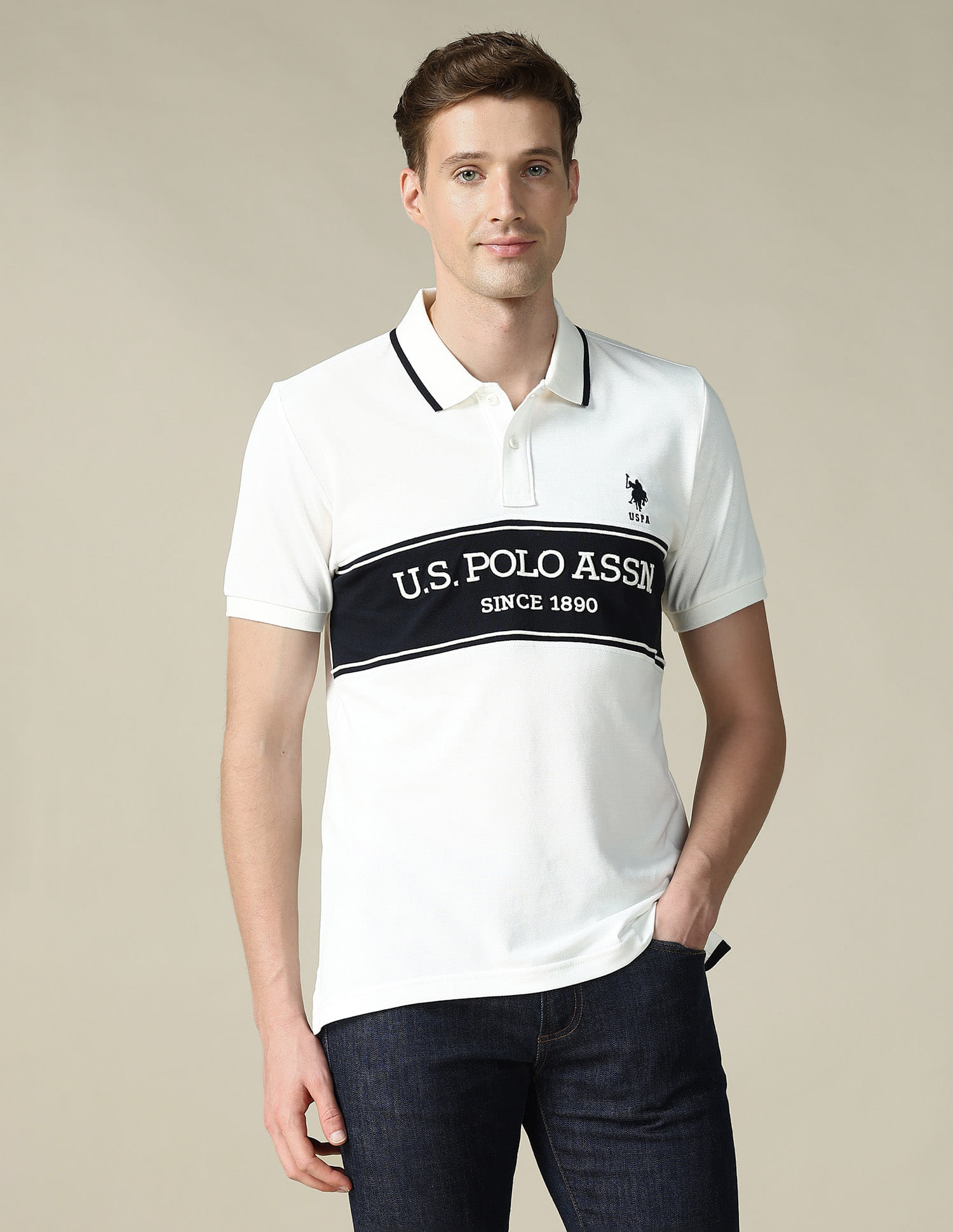 Buy U.S. Polo Assn. Cut & Sew Brand Embroidered Regular Fit Polo