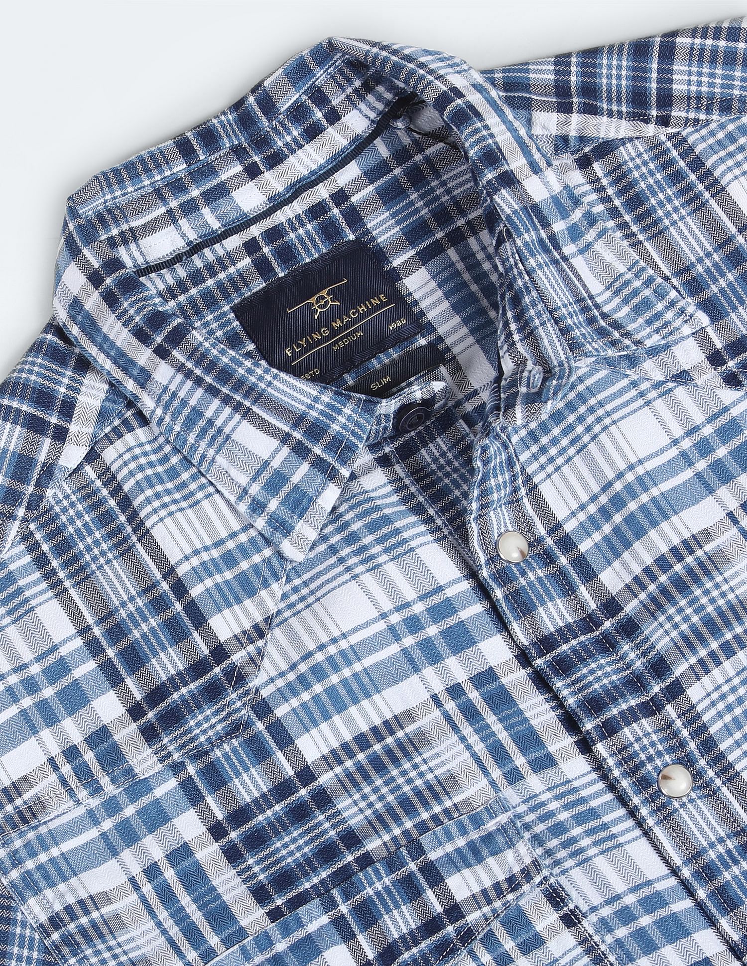 Flying Machine Tartan Check Herringbone Shirt