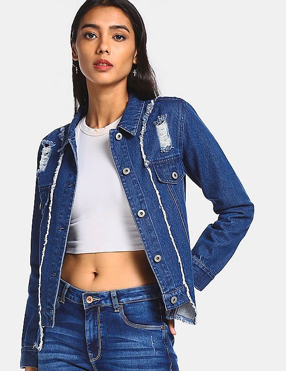 Womens 2022 Frayed Ripped Distressed Denim Jackets Long Sleeve Casual  Button Down Jean Jacket - Walmart.com