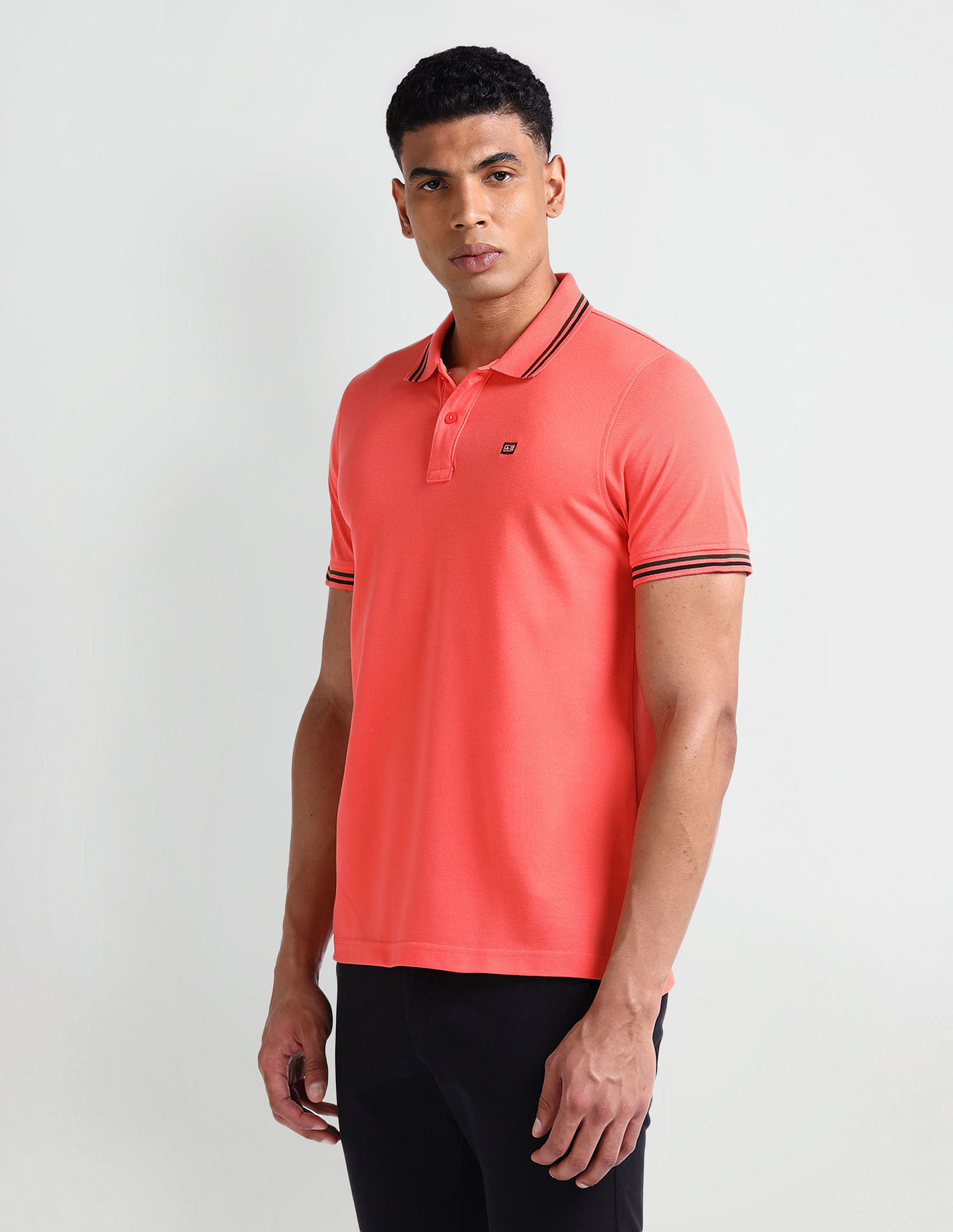 Arrow Sport Striped Collar Solid Polo Shirt