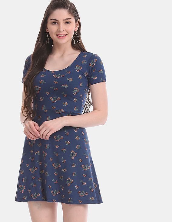 Buy Aeropostale Blue Floral Print Fit And Flare Dress
