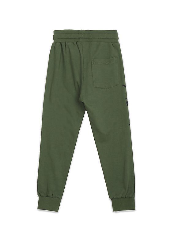 U.S. Polo Assn. Kids Boys Olive Mid Rise Solid Track Pants