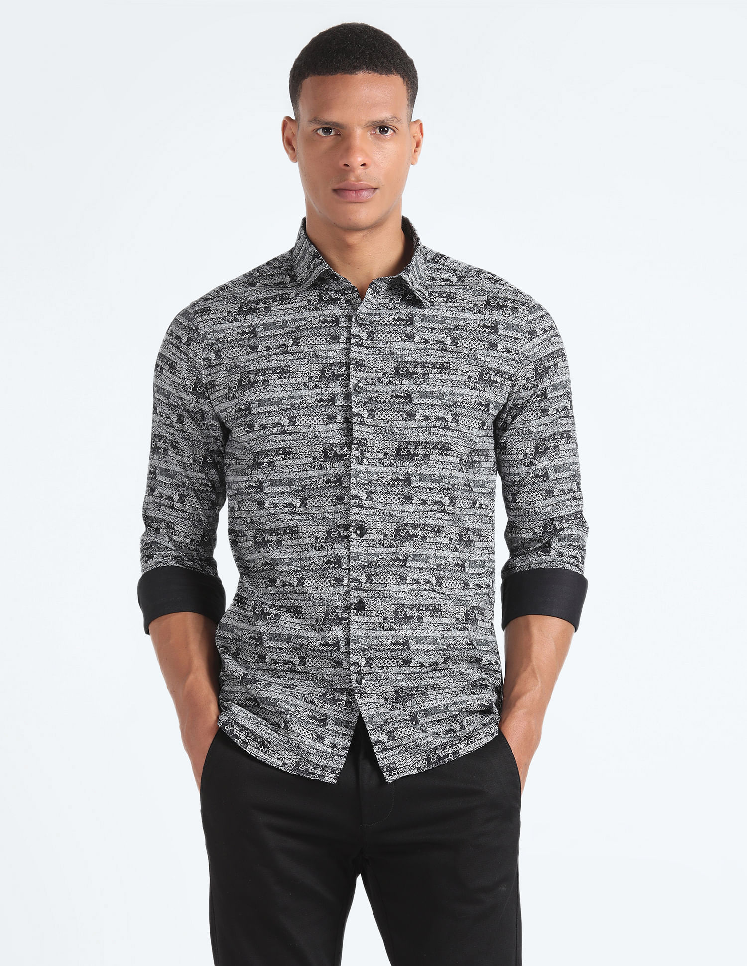 Flying Machine Graphic Print Satin Shirt