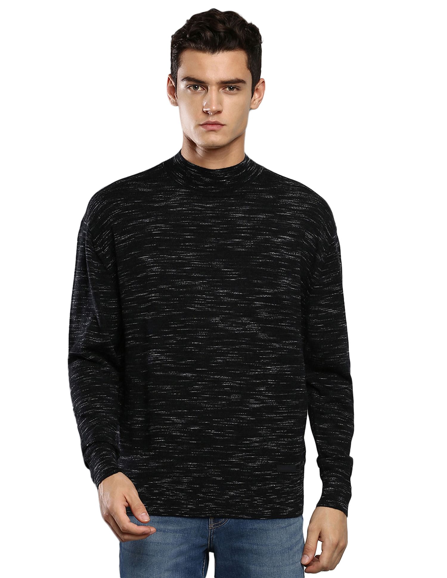 Calvin Klein Men Black Space Dyed Superior Wool Sweater