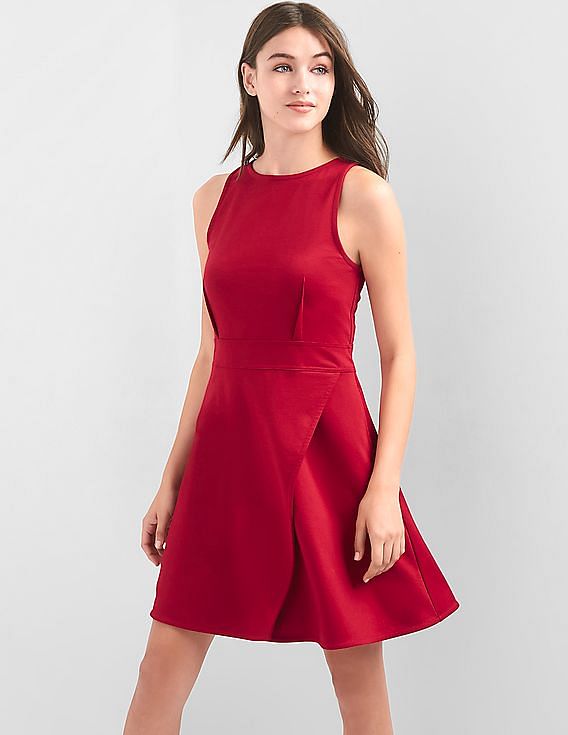 Buy GAP Women Red Fit And Flare Wrap Dress NNNOW