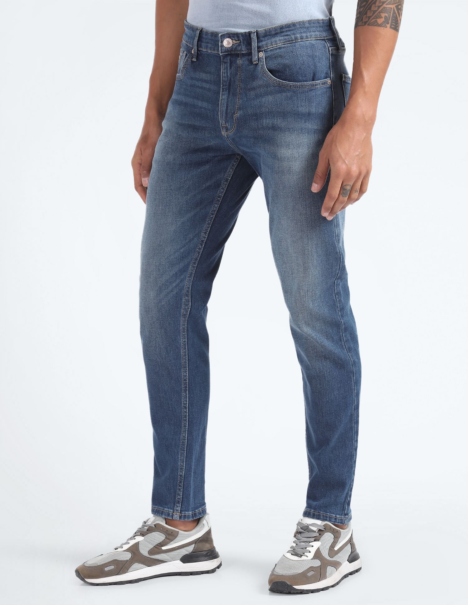 Flying Machine Mid Rise Slash Slim Tapered Jeans