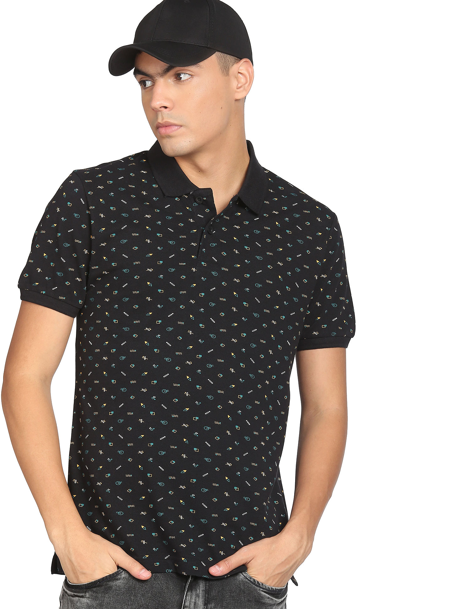 Flying Machine Abstract Print Pique Polo Shirt