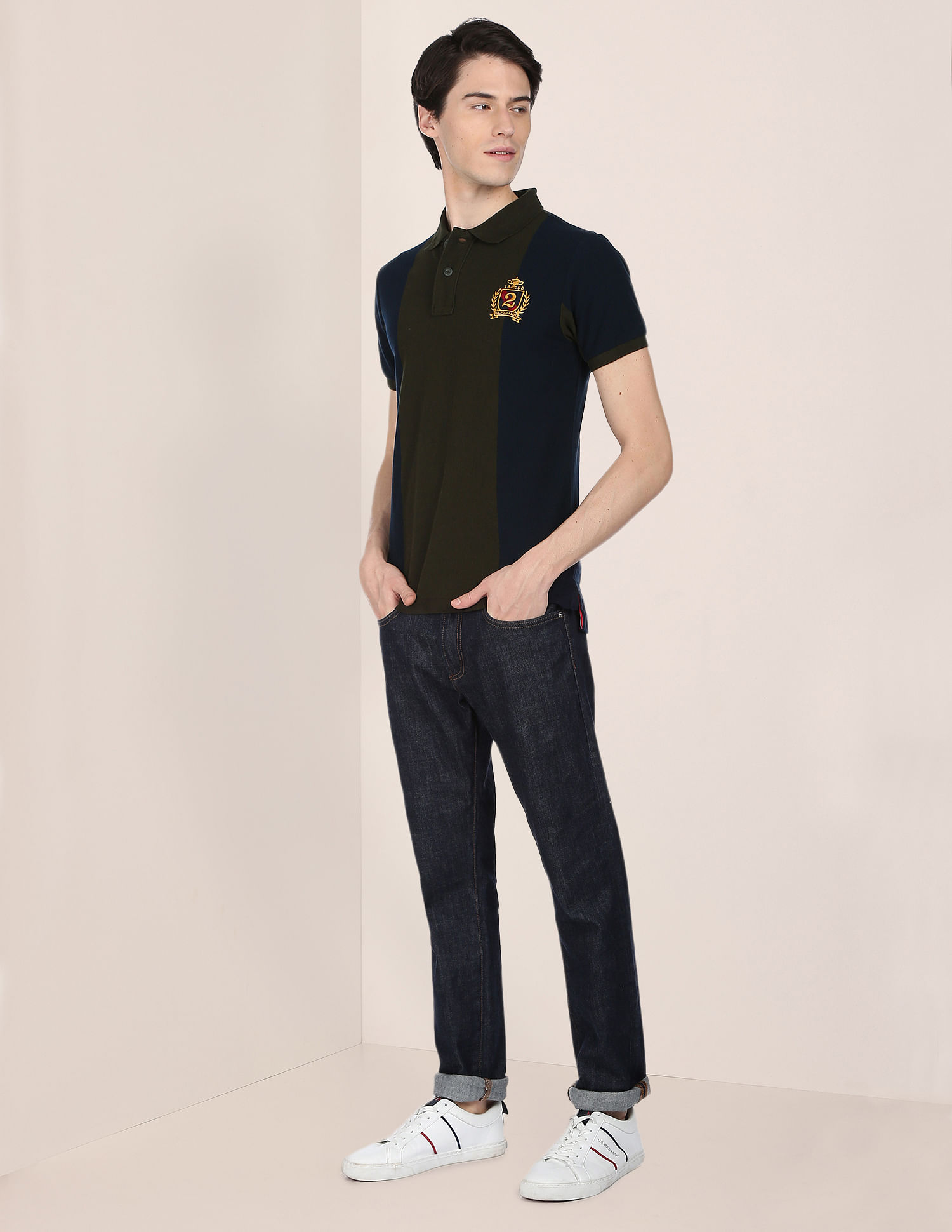 Topman monogram polo with contrast collar in navy - part of a set