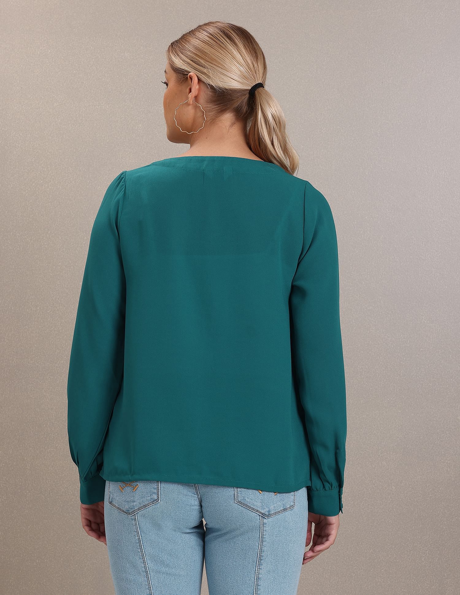 U.S. Polo Assn. Women Mock Button Placket Long Sleeve Top