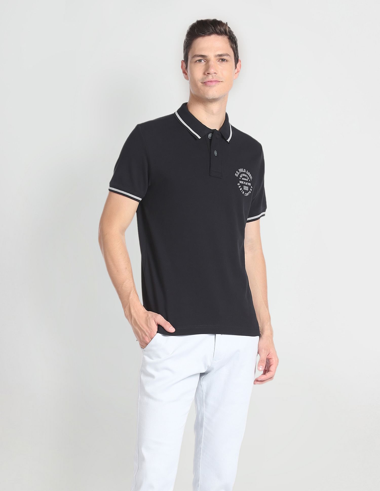 U.S. Polo Assn. Denim Co. Striped Collar Cotton Polo Shirt