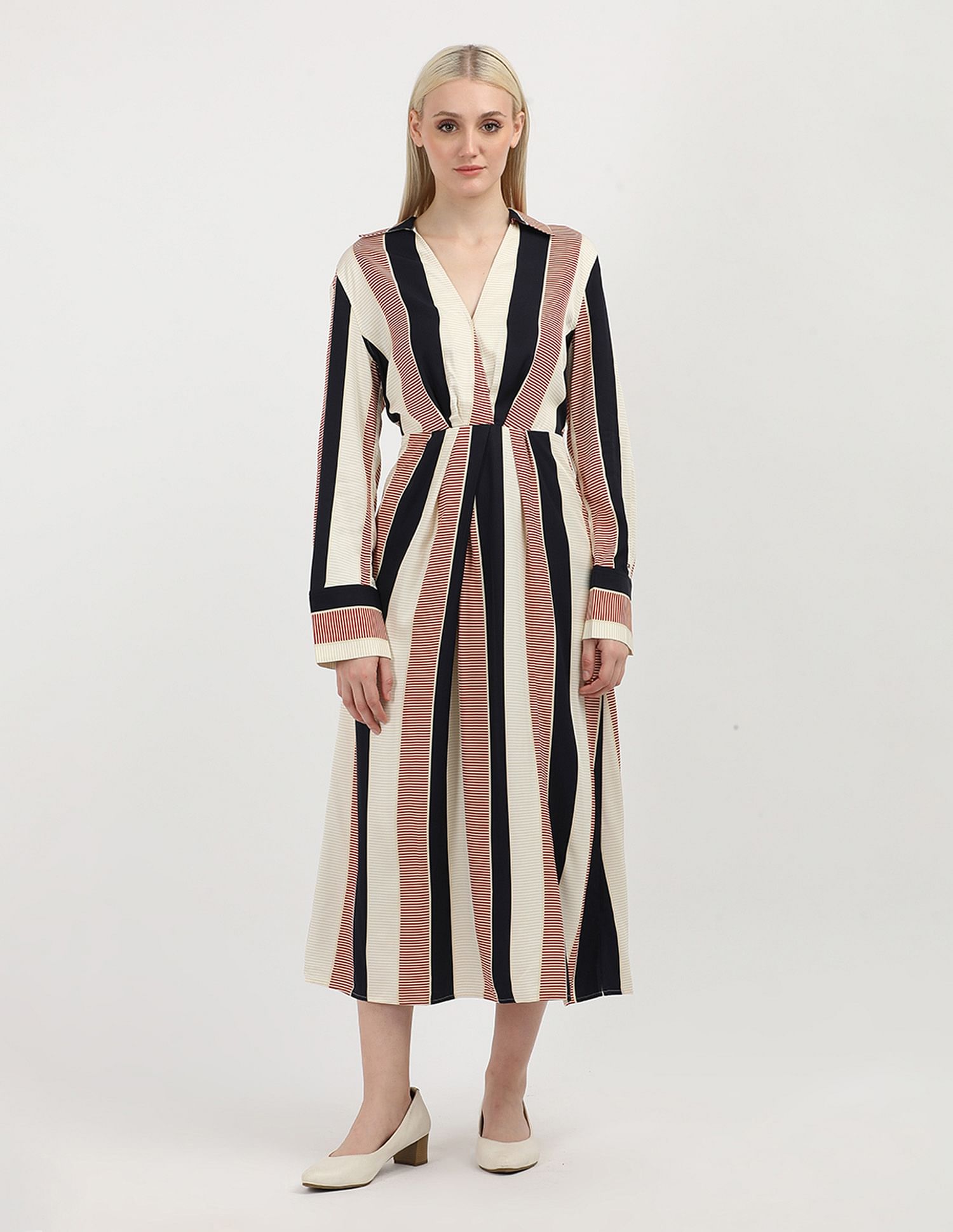 Tommy Hilfiger Global Striped Draped Midi Dress