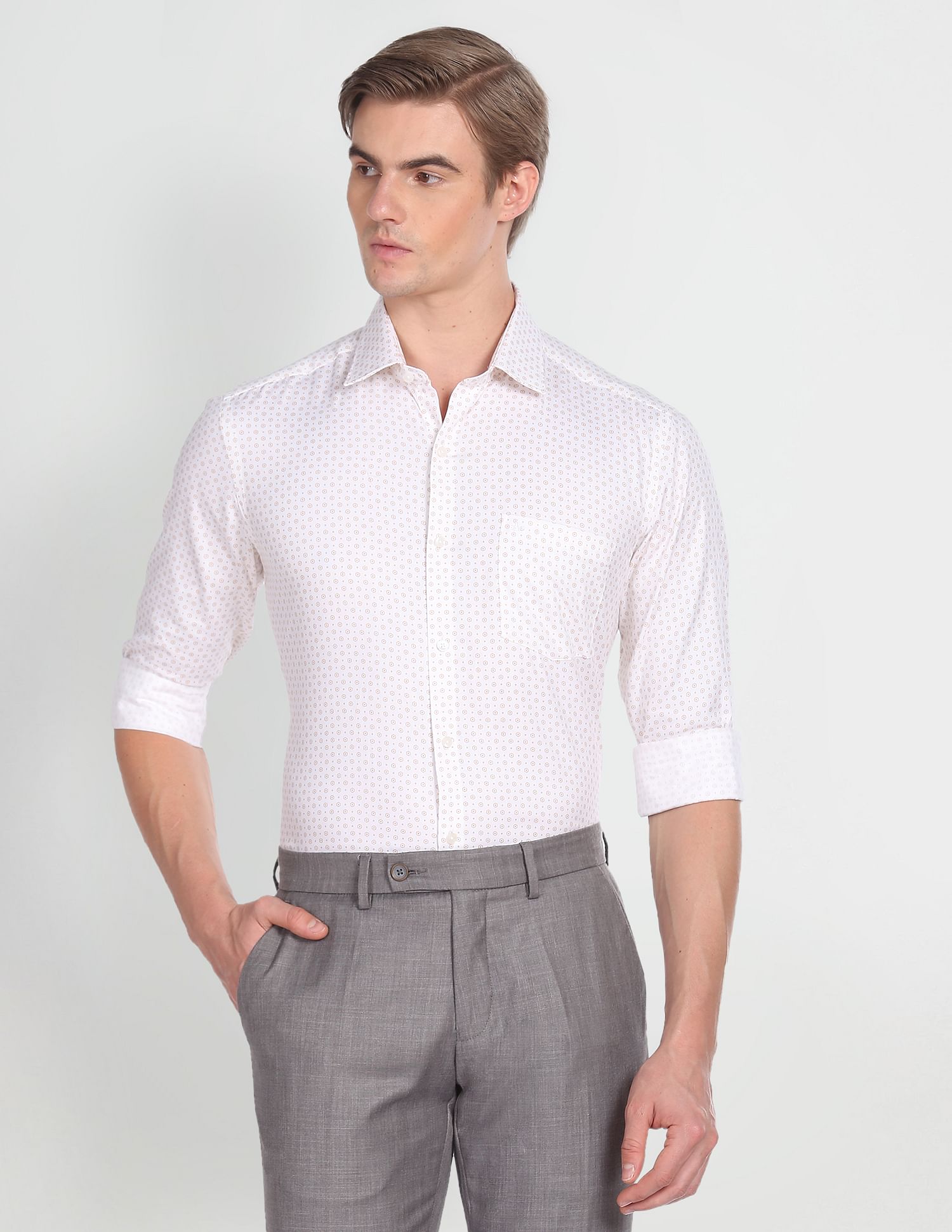 Arrow Geometric Print Cotton Dobby Shirt