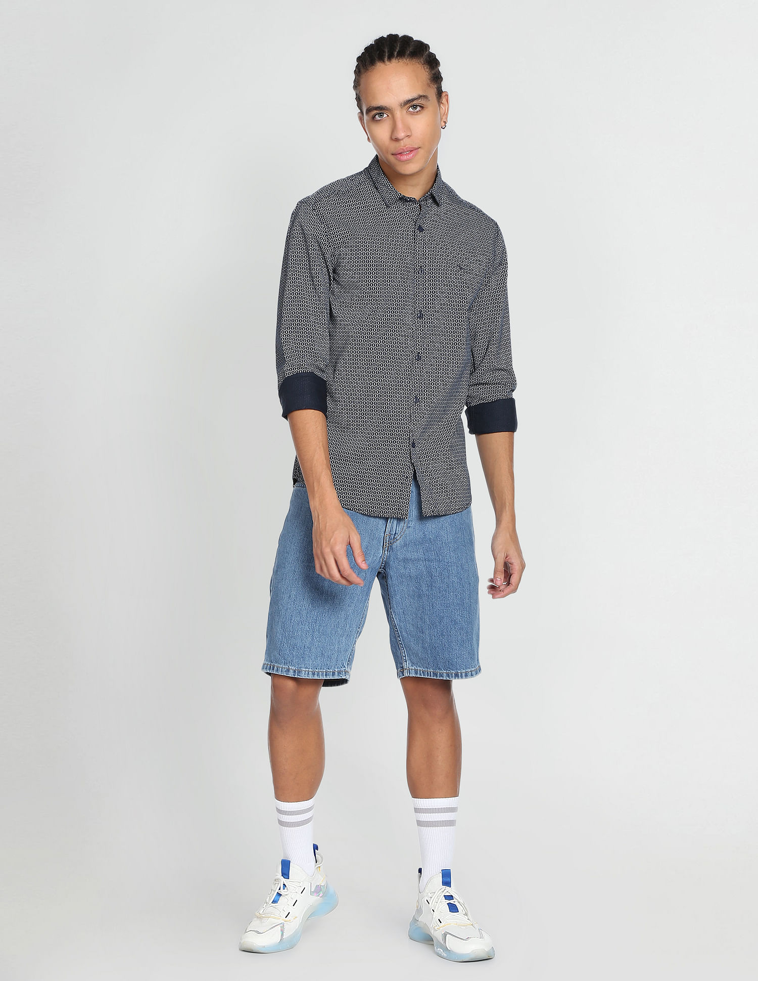 Flying Machine Geometric Twill Weave Shirt