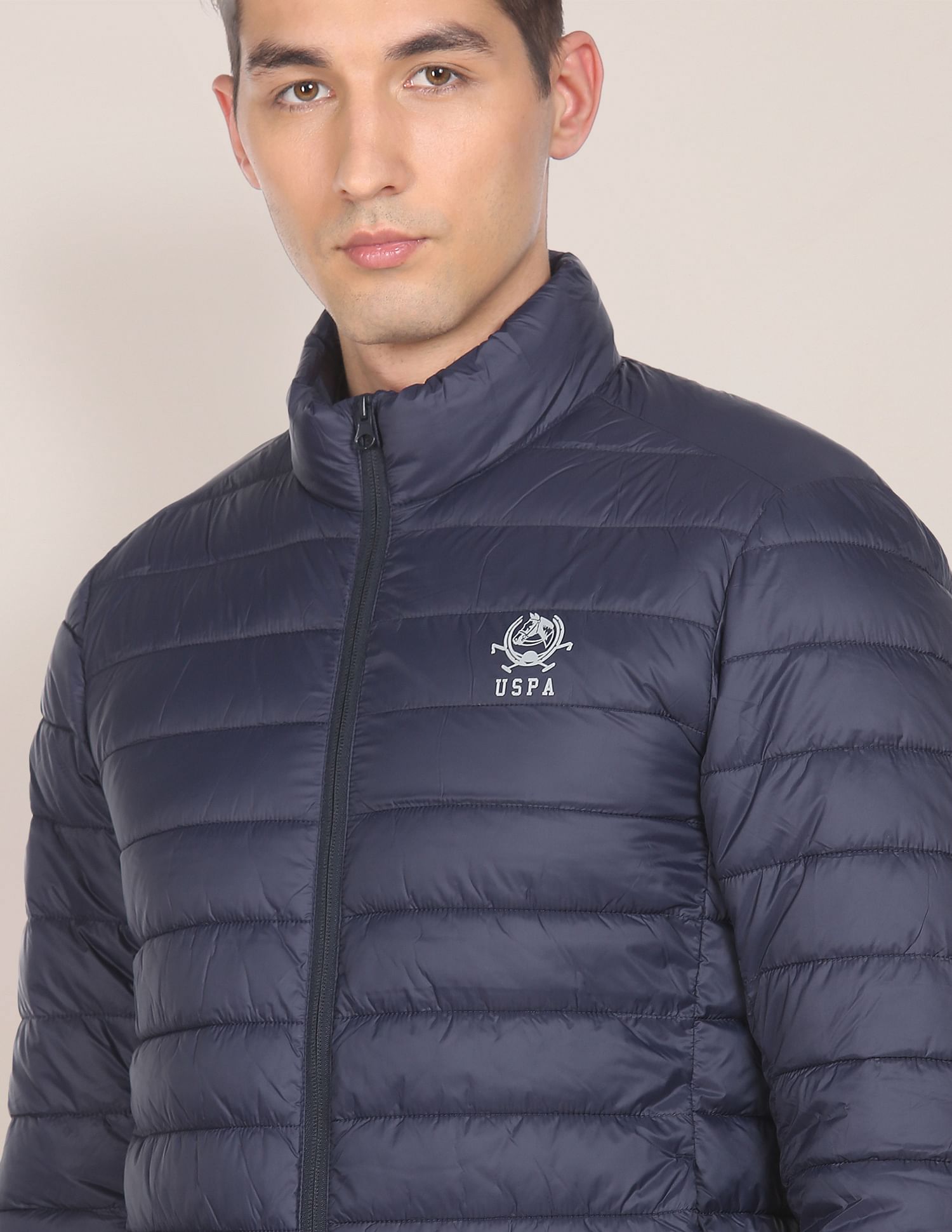 Buy U.S. Polo Assn. High Neck Nylon Solid Puffer Jacket