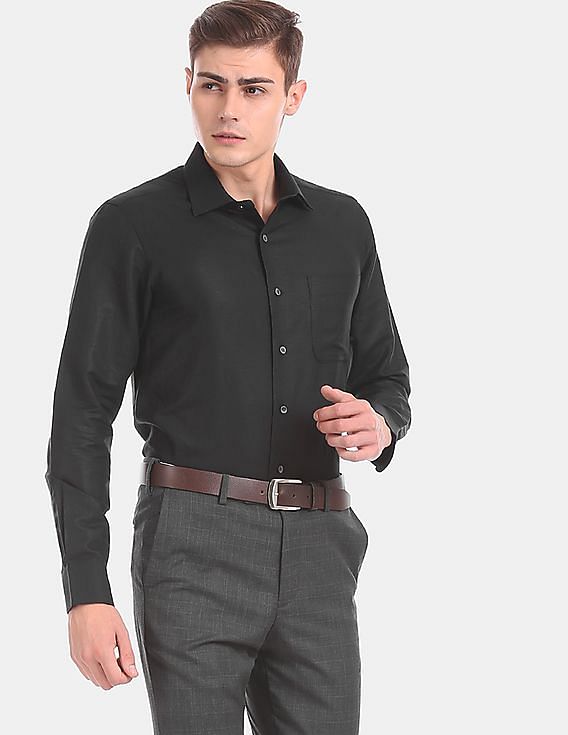 Buy Arrow Men Men Black French Placket Long Sleeve Linen Formal Shirt -  