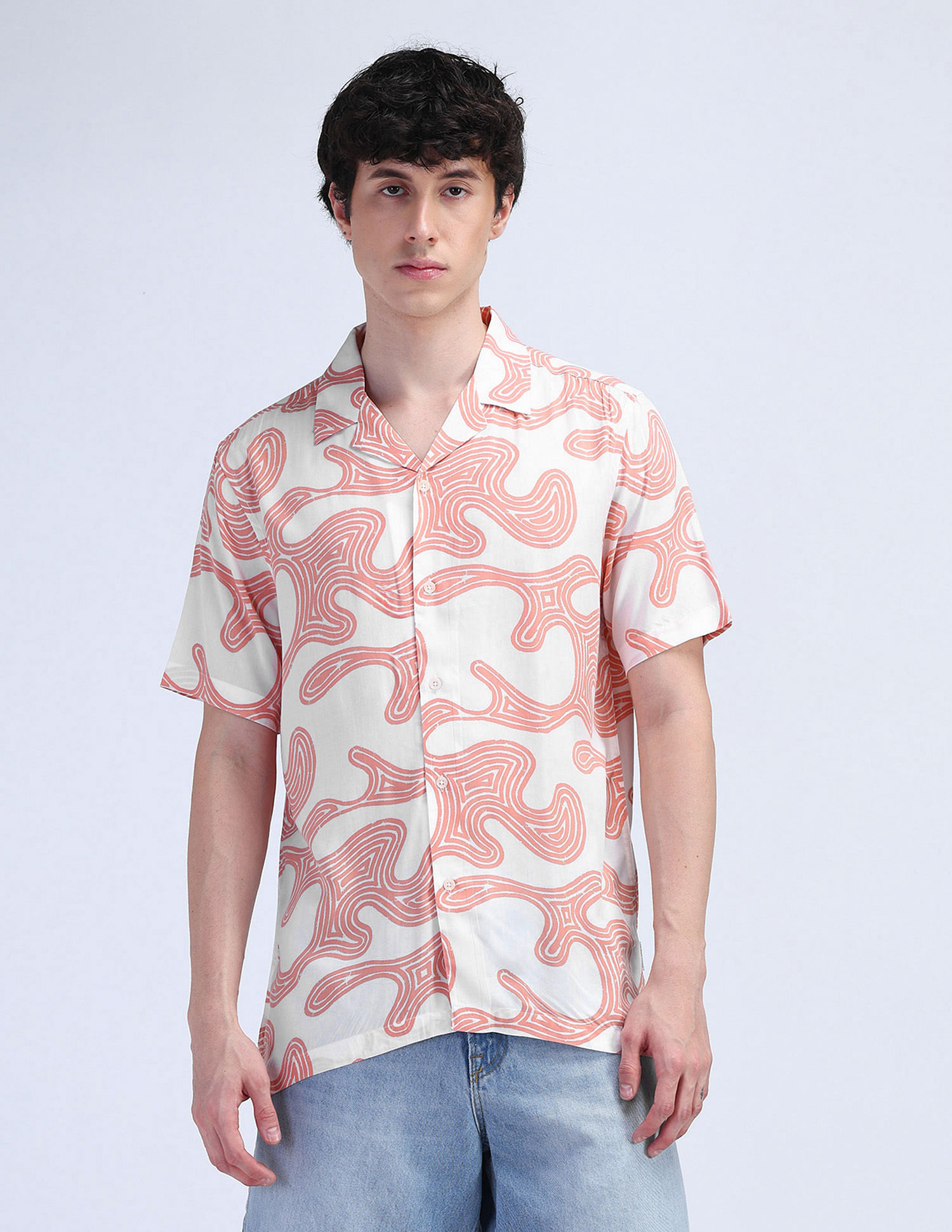 Flying Machine Abstract Print Viscose Shirt