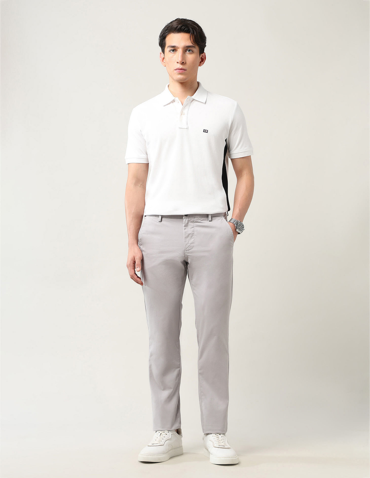 Arrow Sport Solid Mid Rise Slim Fit Trousers