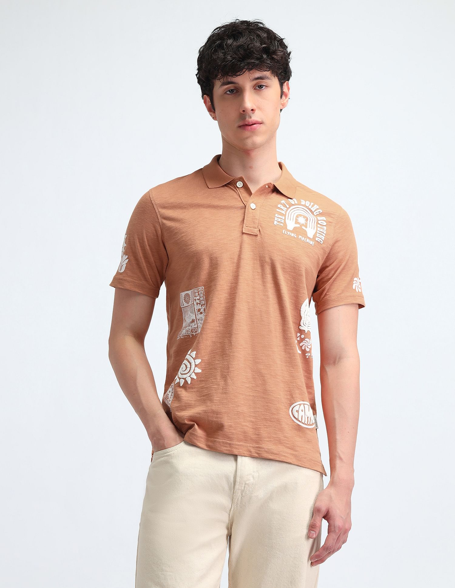 Flying Machine Brand Printed Pattern Relaxed Fit Polo Shirt