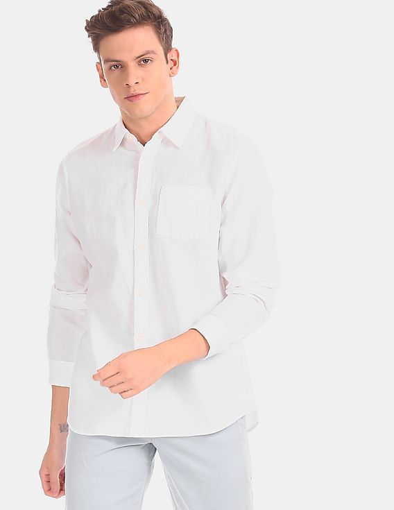 Buy GAP Men White Long Sleeve Linen Casual Shirt