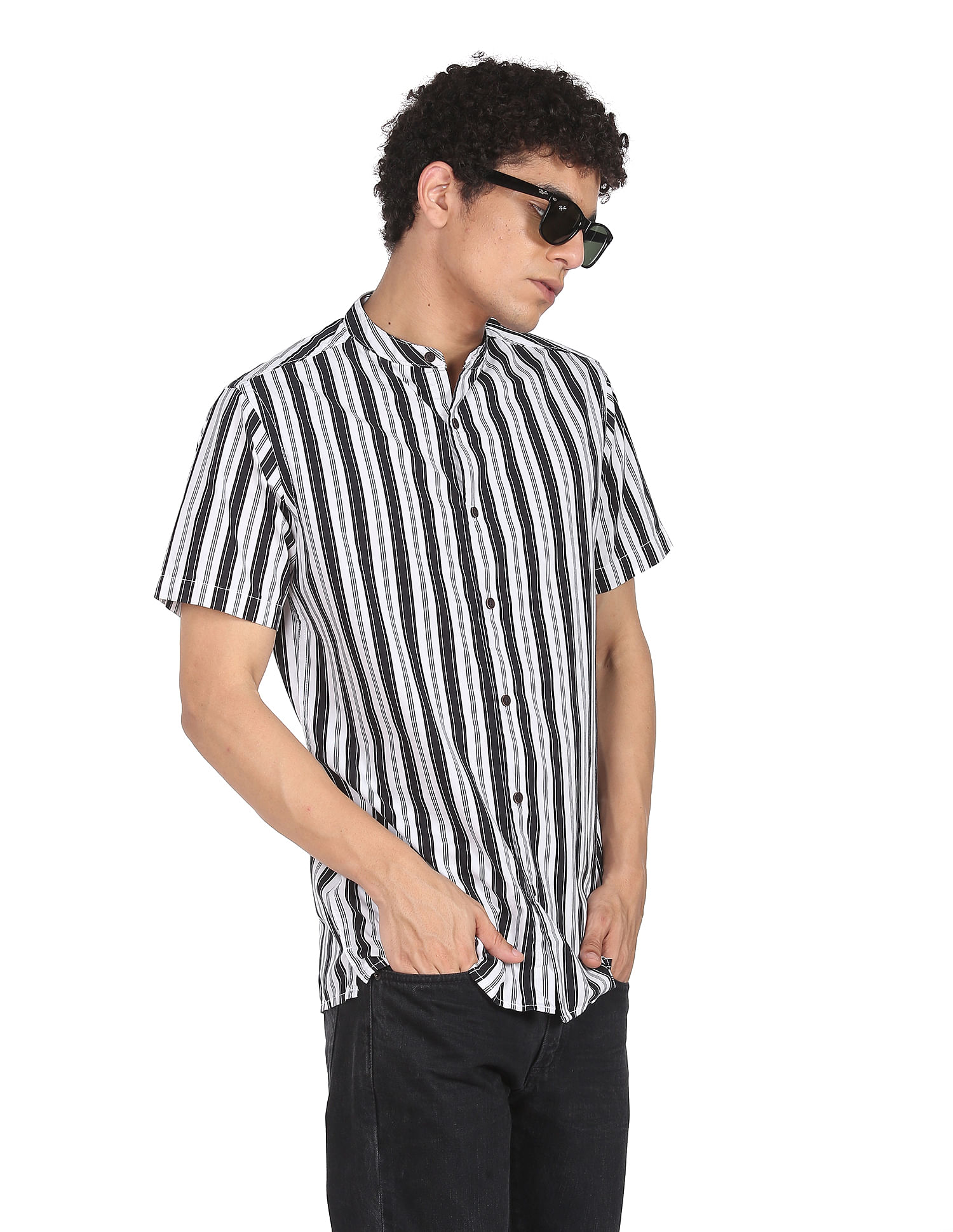 Buy Flying Machine Men Black And White Striped Casual Shirt - NNNOW.com