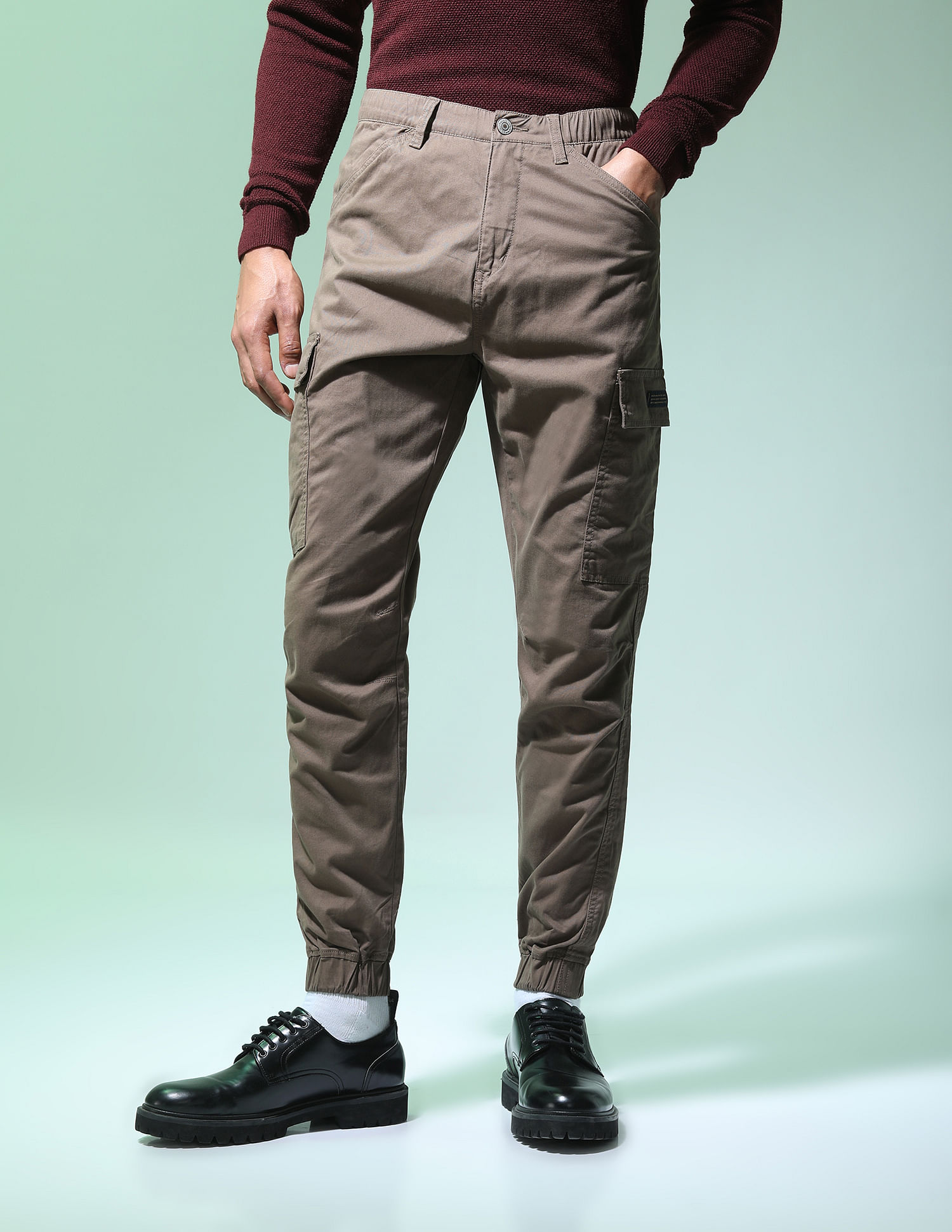 Men's Elastic Waist Slim Fit Cargo Trouser | Boohoo UK