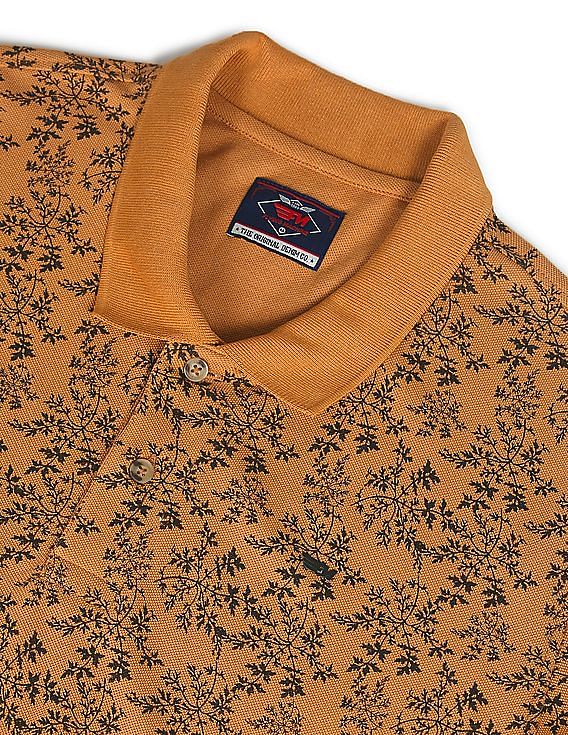 Flying Machine Floral Print Cotton Polo Shirt