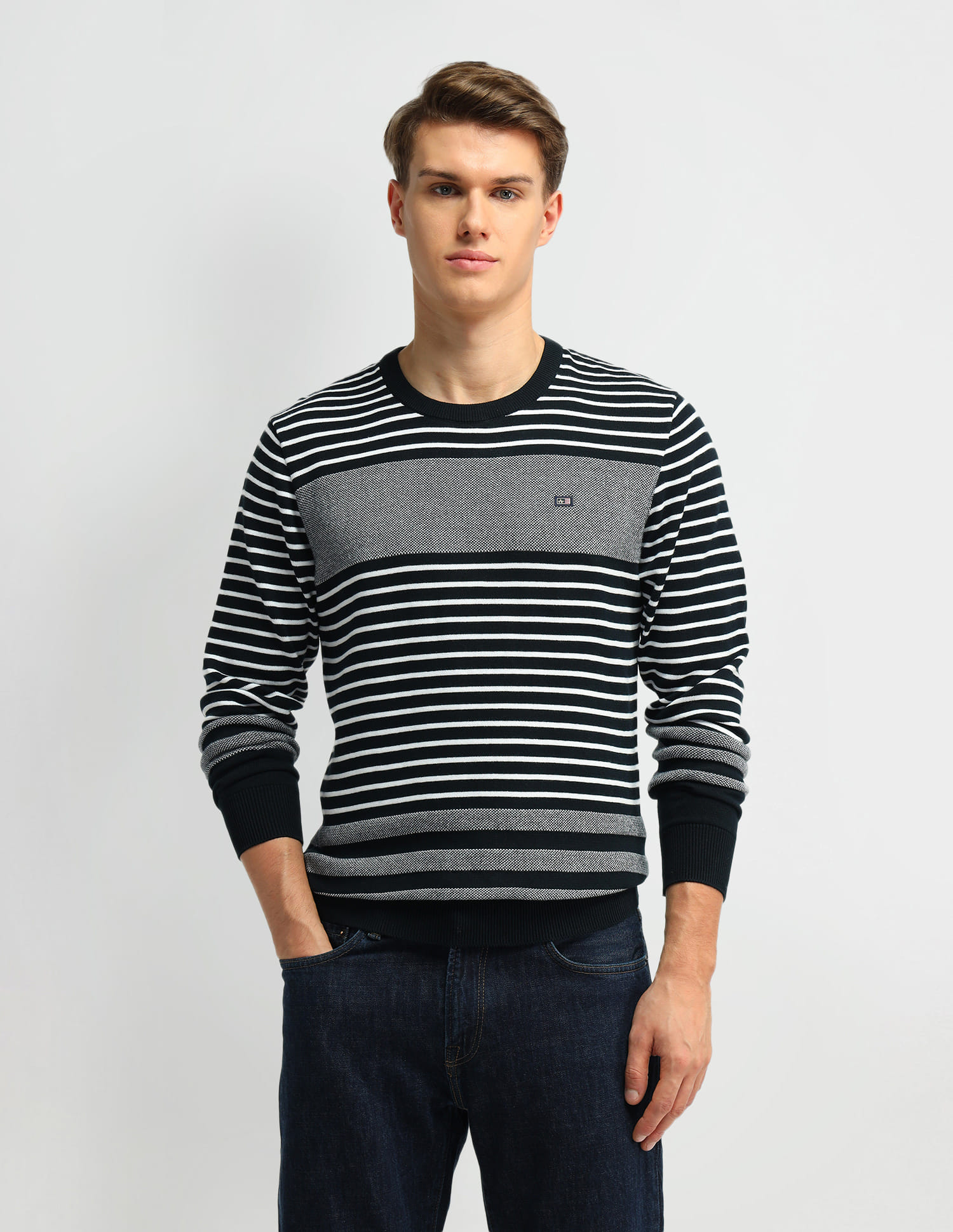 Buy Arrow Sport Crew Neck Horizontal Striped Sweater - NNNOW.com