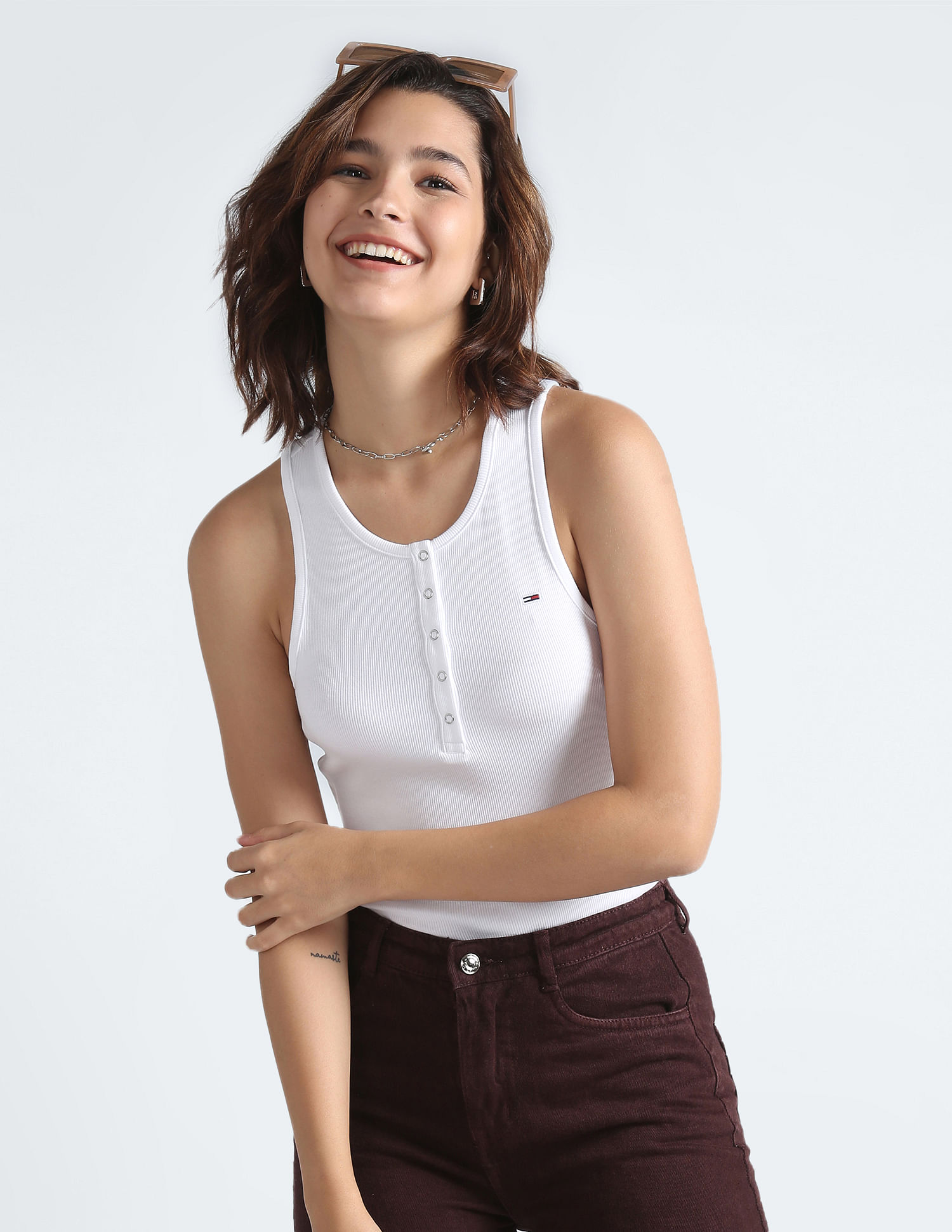 Tommy Hilfiger Essential Button Placket Ribbed Tank T-Shirt