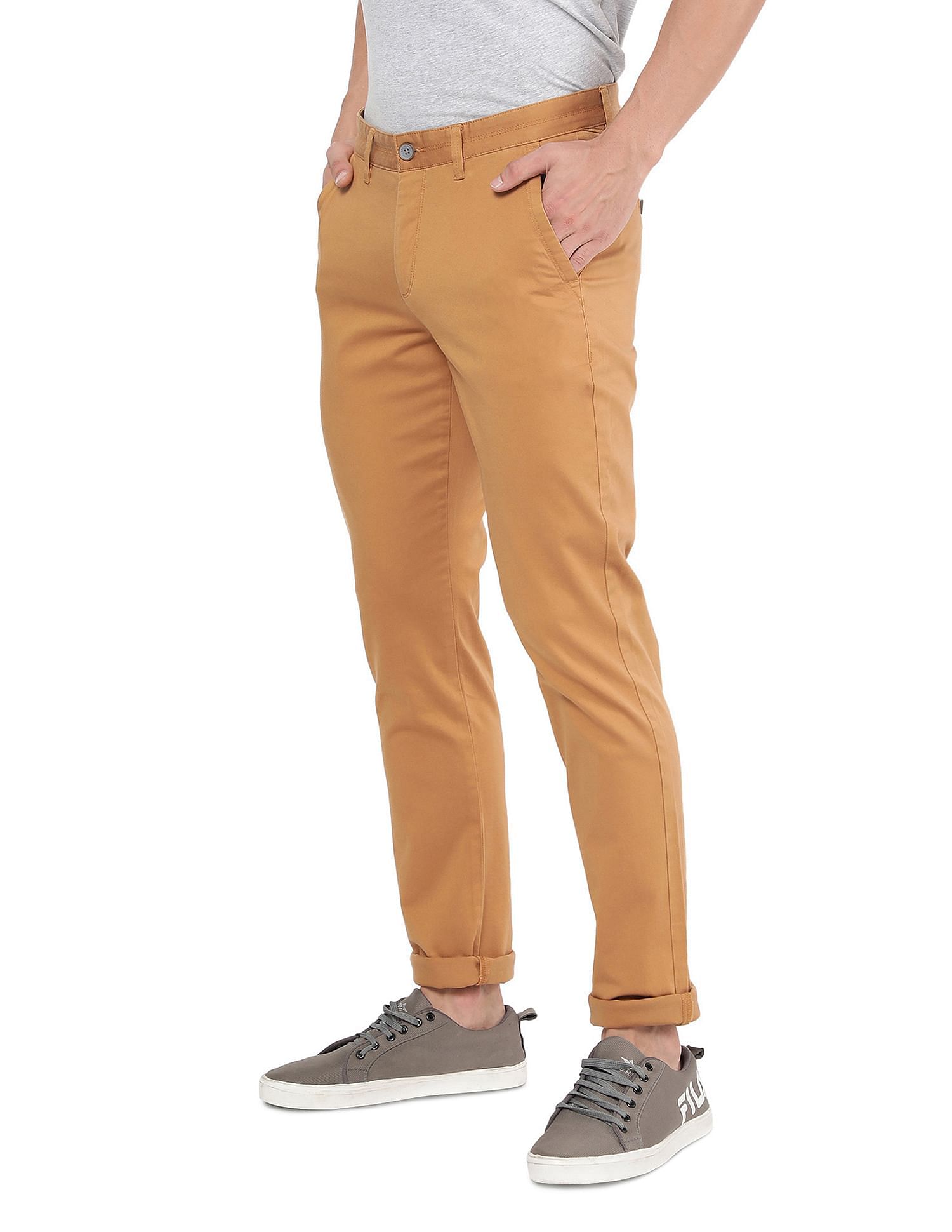 Buy The Indian Garage Co Men Khaki Slim Fit Cotton Cargos Trousers -  Trousers for Men 20554208 | Myntra