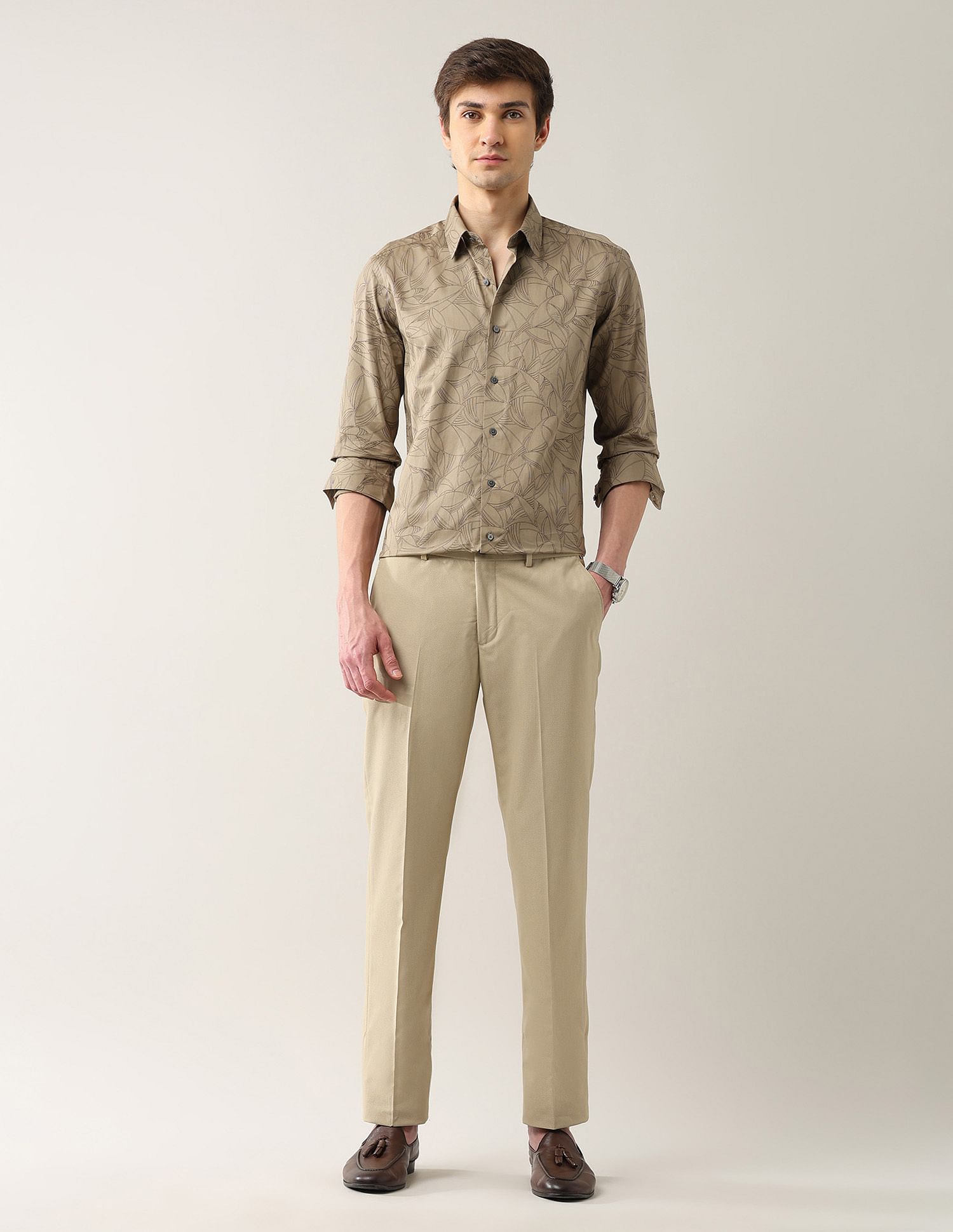 Arrow Newyork Regular Fit Textured Smartflex Trousers